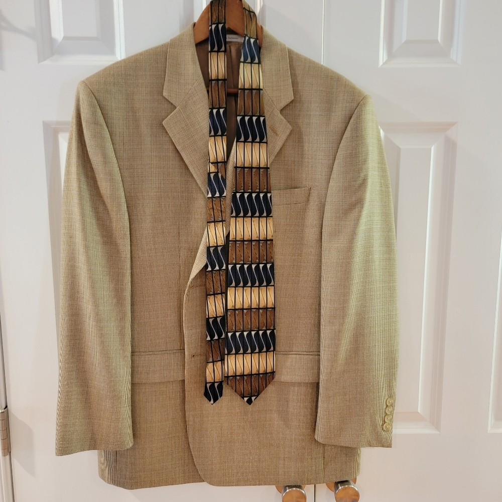 Lauren Ralph Lauren Beige Houdstooth Silk/Wool Blend Blazer 42R